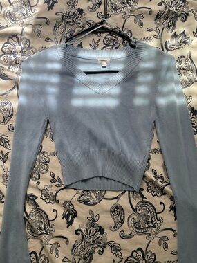Garage Powder Blue V-Neck Cropped Knit Sweater